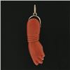 Vintage 10k Rosy Yellow Gold Orange Carved Coral Figa Hand Charm Pendant