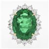 Image 4 : QUALITY Platinum 18k Gold 17.34 ctw AGL Large Oval Emerald & Diamond Halo Ring