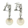 Image 5 : White Gold GIA Large Saltwater Cultured Pearl & Diamond Dangle Drop Earrings