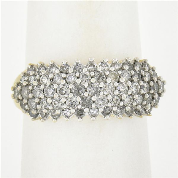 Estate 10K Two Tone Gold 1.0 ctw Round Prong Set Diamond 5 Row Wide Band Ring