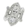 Image 4 : Vintage Platinum 1.95 ctw Large Old European Cut Diamond Bypass Ring w/ Accents