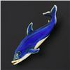 Image 2 : Vintage 14k Yellow Gold Blue & White Enamel Whale or Dolphin Pin Brooch