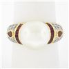 Image 1 : Fancy 18K Yellow Gold 11mm White Pearl Solitaire w/ Ruby & Diamond Accents Ring