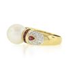 Image 6 : Fancy 18K Yellow Gold 11mm White Pearl Solitaire w/ Ruby & Diamond Accents Ring