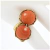 Image 3 : Vintage 14K Gold 12.4mm Ball Orange Coral Handmade Wire Basket Large Bypass Ring