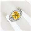 Image 4 : Vintage 18K White Gold 6.95 ctw GIA Orangy Yellow Sapphire & Diamond Cocktail Ri