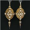 Image 2 : Antique Victorian 14k+ Gold Cultured Pearl Blue Enamel Drop Dangle Earrings