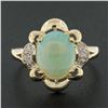 Image 2 : 14k Yellow Gold Oval Cabochon Australian Opal w/ Diamond & Scalloped Frame Ring