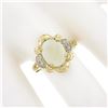 Image 3 : 14k Yellow Gold Oval Cabochon Australian Opal w/ Diamond & Scalloped Frame Ring