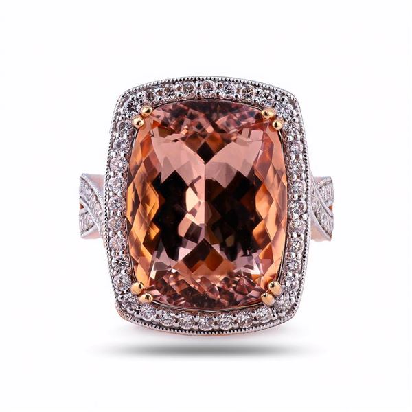11.25 ctw Morganite and 0.67 ctw Diamond 14K Rose Gold Ring