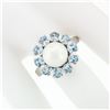 Image 3 : 14k White Gold 9.7mm Round White Pearl Ring w/ 2.00 ctw Oval Cut Aquamarine Halo