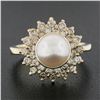 Image 2 : 14K Yellow Gold 7.6mm Pearl Solitaire Ring w/ .85 ctw Fancy Diamond 2 Row Halo