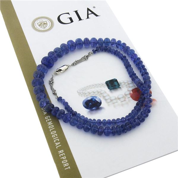 GIA Rondelle Beads Tanzanite Graduated Strand Necklace w/ 14k Gold Chain & Clasp