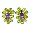 Large 14K Rose Gold Pear Green Peridot & Amethyst Happy Colorful Cluster Earring