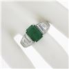 Image 3 : Platinum 3.67 ctw GIA Octagonal Green Emerald w/ Baguette & Round Diamond Ring