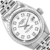 Rolex Ladies Stainless Steel White Diamond Dial Engine Turn Bezel Date Watch 26M