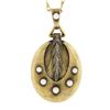 Image 2 : Antique Victorian 14k Gold Diamond & Pearl Locket Pendant & 17" Fancy Link Chain