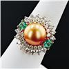 Image 2 : 11m GOLDEN South Sea Pearl, 0.80 ctw Emerald and 1.83 ctw Diamond 18K Yellow Gol
