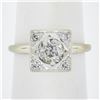 Antique 14k Gold .87 ctw Old Cut Pave Diamond Hand Engraved Floral Engagement Ri