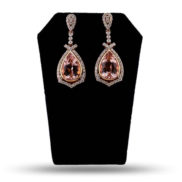 17.31 ctw Morganite and 2.38 ctw Diamond 14K Rose and White Gold Earrings
