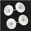 Image 2 : Antique 14k Gold 14.6mm Carved White Mother of Pearl Round Button Cufflinks