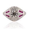 Image 1 : 0.96 ctw CENTER Diamond and 0.43 ctw Ruby Platinum Ring (1.21 ctw Diamonds)