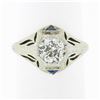 Antique Art Deco 18k Gold GIA Old European Diamond Sapphire Engagement Ring