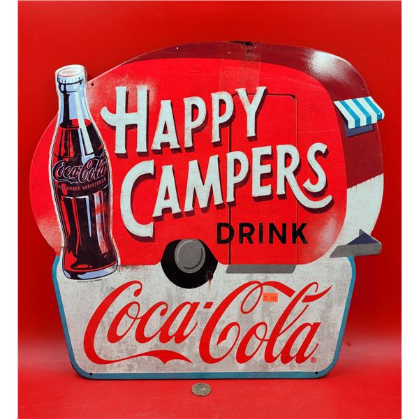 Embossed Tin Happy Campers Drink Coca-Cola Sign