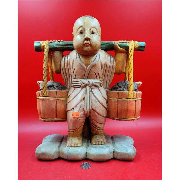 Carved Asian Boy w/ Yoke Sculpture
