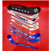 Image 1 : Lot of Assorted Mini Hockey Sticks w/ Case (Maple Leafs, Canucks, Flames, Oilers, etc.)