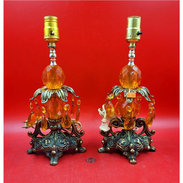 2 VTG Hollywood Regency Lamps w/ Amber Coloured Accents