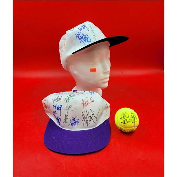 2 Autographed Hats & Autographed Tennis Ball