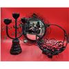 Wrought Iron Lot w/ Wall Mirror, Candleholder, & Centerpiece