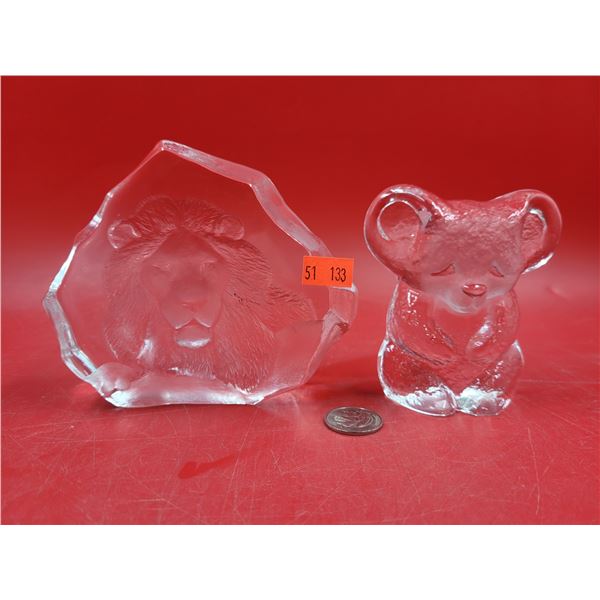 2 Signed Art Glass Paperweights (Lion & Bear)