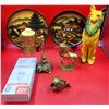 VTG Decor Lot w/ Brass Figurines, Ceramic Figurine Made in Japan, Dixie Cup Dispenser, & More