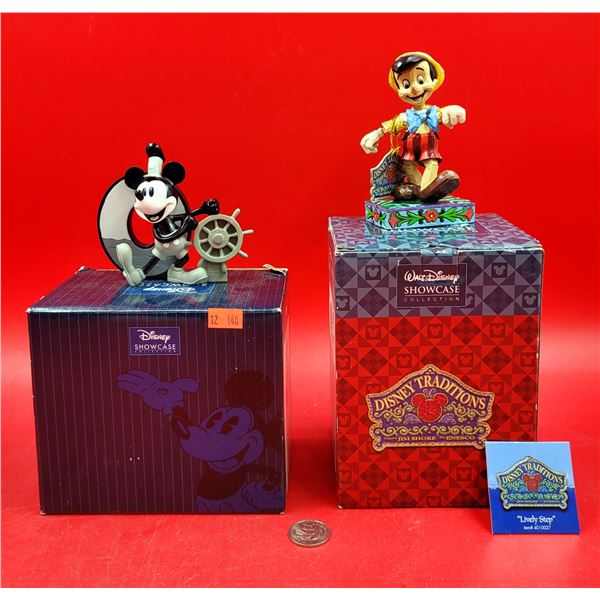 2 Disney Showcase Collection Figurines (Steamboat Willie & Pinocchio)