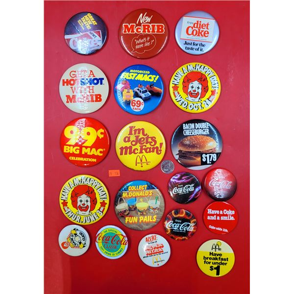 Lot of Assorted Coca-Cola & McDonald's Pins/Badges