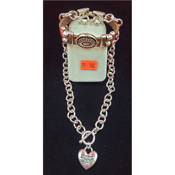 Heavy Heart Necklace & Leather Bracelet