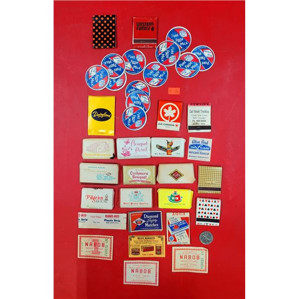 VTG Small Collectibles Lot w/ Matchbooks, Milk Caps, Nabob Coupons, & More