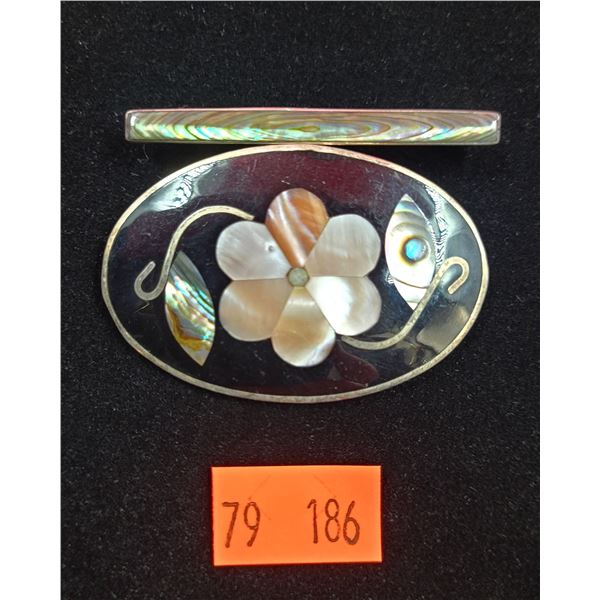 2 Abalone Inlay Brooches (1 Alpaca Silver)