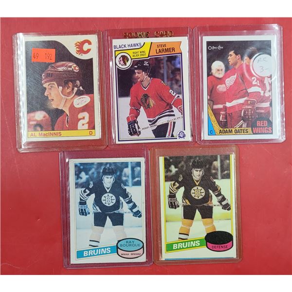 5 Hockey Cards w/ Oates, Larmer, Bourque, & More
