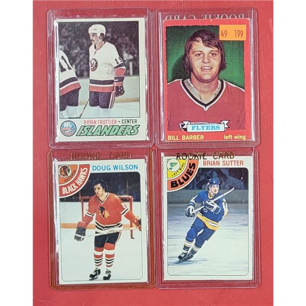 4 VTG Hockey Cards w/ Barber, Trottier, Sutter, & Wilson
