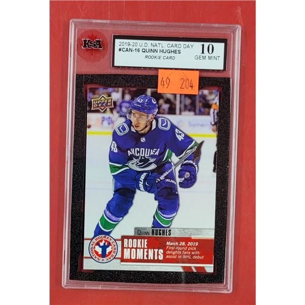 KSA Graded Quinn Hughes Rookie Card