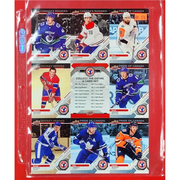 Sheet of Assorted Hockey Cards w/ Pettersson, McDavid, Richard, & More