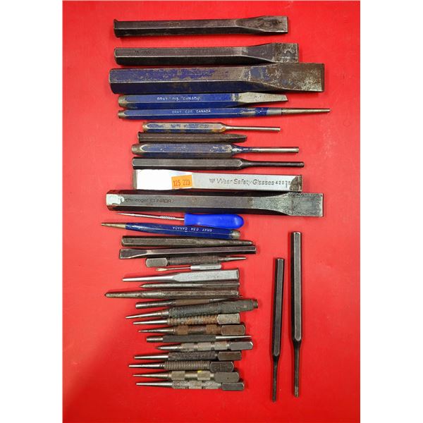 Lot of Punches & Chisels (Gray, Challenger, Stanley, etc.)