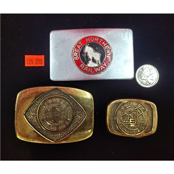 3 Metal Railway Belt Buckles w/ Great Northern Railway & Pacific Division