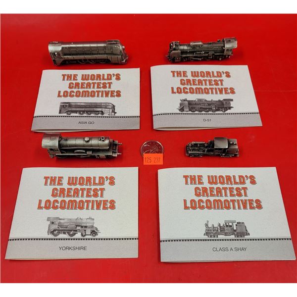 4 Franklin Mint "The World's Greatest Locomotives" Pewter Trains (Asia Go, Yorkshire, etc.)