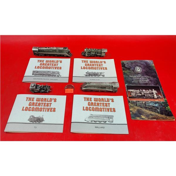 4 Franklin Mint "The World's Greatest Locomotives" Pewter Trains (T3, Mallard, etc.)