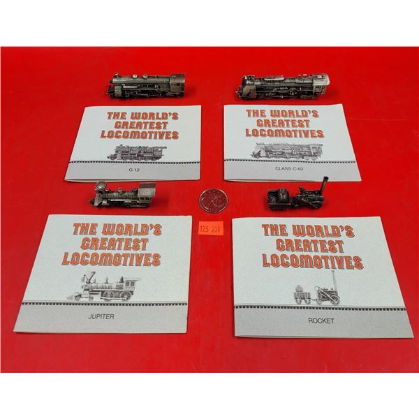 4 Franklin Mint "The World's Greatest Locomotives" Pewter Trains (Jupiter, Rocket, etc.)