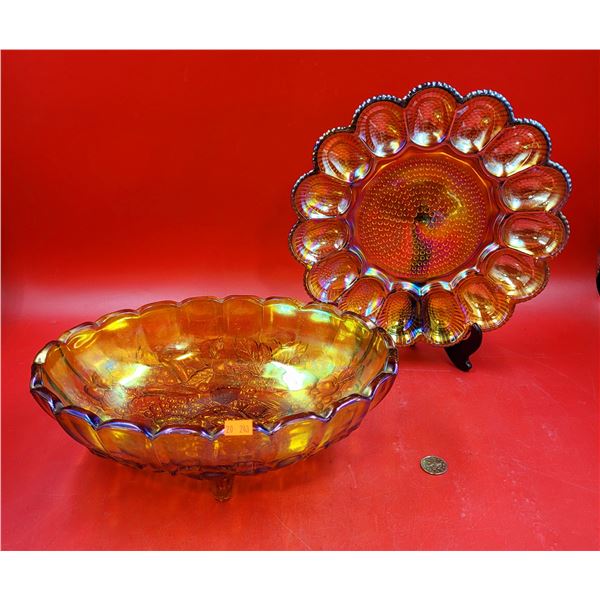 VTG Carnival Glassware w/ Egg Platter & Footed Bowl